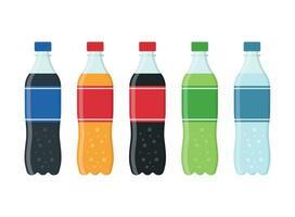 Soda drink icons set in flat style. Plastic bottle vector illustration on isolated background. Water beverage sign business concept.