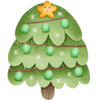 christmas tree with ball snow and star on top isolated on transparent background png