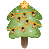 christmas tree with ball snow and star on top isolated on transparent background png