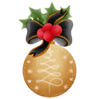 golden Weihnachten Ball mit schwarz Bogen rot Stechpalme Beeren und Grün Blätter isoliert auf transparent Hintergrund png