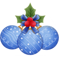 Blue christmas ball with blue bow red holly berries and green leaves isolated on transparent background png