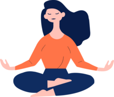 mão desenhado fêmea personagem fazendo ioga ou meditando dentro plano estilo png