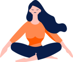 Hand Drawn female character doing yoga or meditating in flat style png