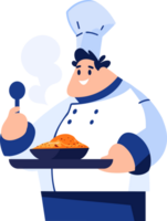 mano disegnato sovrappeso capocuoco cucinando nel il cucina nel piatto stile png