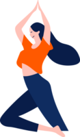 mano dibujado hembra personaje haciendo yoga o meditando en plano estilo png