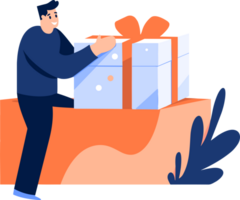 Hand Drawn man with gift in the concept of gift giving in flat style png