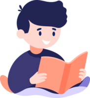 mano disegnato bambino personaggio lettura un' libro nel piatto stile png