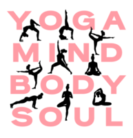 Contours of women in the yoga poses on a letters. Trend contemporary poster. Yoga Mind Body Soul png