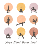 Contours of women in the yoga poses on a circle background. Trend contemporary poster. Yoga Mind Body Soul png