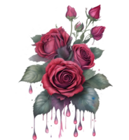 Watercolor illustration of a bouquet of roses with drops of water. AI GENERATIVE png