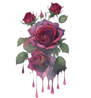 Watercolor illustration of a bouquet of roses with drops of water. AI GENERATIVE png