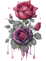 Watercolor illustration of a bouquet of roses with drops of water. AI GENERATIVE png