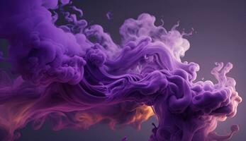 Generative AI, Flowing lavender violet liquid and smoke with splashes. Bright fluid banner, 3D effect, modern macro realistic abstract background illustration, ink in water effect. photo