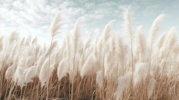 Generative AI, Pampa grass branch with sky. Abstract natural boho background of soft plants, Cortaderia selloana photo