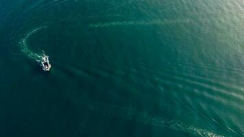 Speedboat On Water Aerial Photo Shot