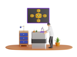 3d Illustration von Wissenschaftler Dirigieren Experimente im Wissenschaft Labor. Wissenschaftler Dirigieren Experimente und entdecken Neu im das Felder von Chemie und Biologie png