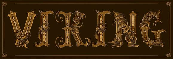Clásico tipografía vikingo con grabado ornamento letra - vector diseño