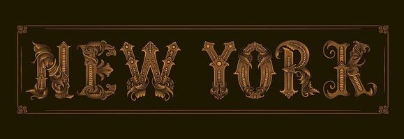 Vintage Typography NEW YORK with engraving ornament letter - vector design