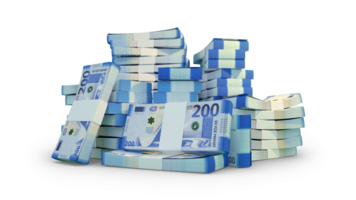 stackar av azerbajdzjanska manat anteckningar. en massa av pengar isolerat på transparent bakgrund. 3d tolkning av buntar av kontanter png