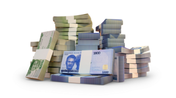 Stacks of Nigerian naira notes. A lot of money isolated on transparent background. 3d rendering of bundles of cash png