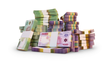 Stacks of Central African CFA Franc notes. A lot of money isolated on transparent background. 3d rendering of bundles of cash png