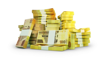 Stacks of Zimbabwean dollar notes. A lot of money isolated on transparent background. 3d rendering of bundles of cash png