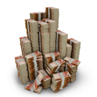 Big stacks of South African Rand notes. A lot of money isolated on transparent background. 3d rendering of bundles of arranged cash png