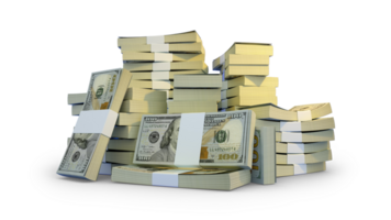 Stacks of US dollar notes. A lot of money isolated on transparent background. 3d rendering of bundles of cash png