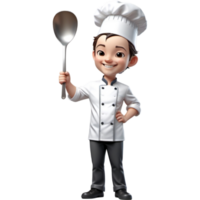 chef est en portant une louche avec content expression. ai génératif png