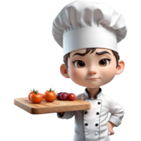 Chef is holding a cutting board with Bored expression. AI Generative png