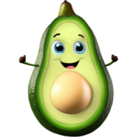 Green avocado fruit with smile expression. AI Generative png