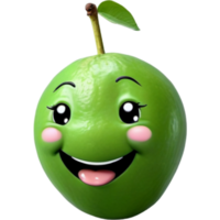 Green guava with smiley face. AI Generative png