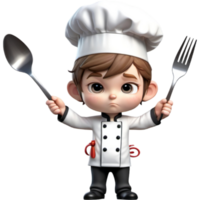 Chef is holding a fork with contemplative expression. AI Generative png