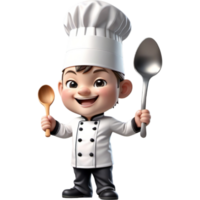 chefe de cozinha é segurando uma concha com feliz expressão. ai generativo png