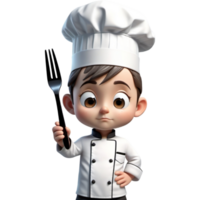 Chef is holding a fork with contemplative expression. AI Generative png