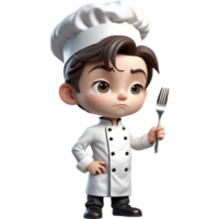 Chef is holding a fork with contemplative expression. AI Generative png