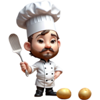 chef est en portant une Patate pilon avec réfléchi expression. ai génératif png