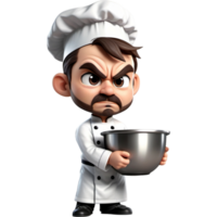 chefe de cozinha é segurando uma mistura tigela com Bravo expressão. ai generativo png