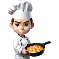 Chef is holding a skillet with anxious expression. AI Generative png