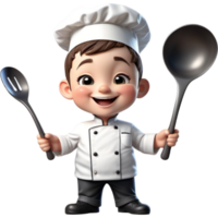 chef est en portant une louche avec content expression. ai génératif png