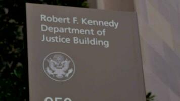 Department of Justice Building Sign in DC - Justice and Criminal Investigation Concept video