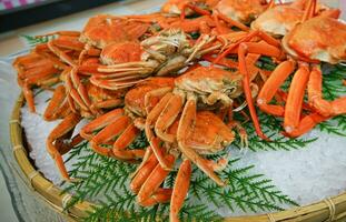 Hokkaido crabs are placed on shelves in supermarkets. photo