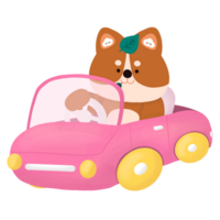 Cute dog drives a pink car png