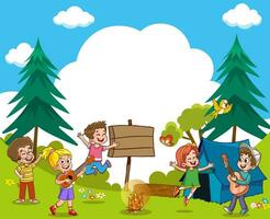 Border template design with kids reading books in the park illustration vector. vector