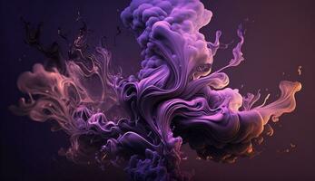 Generative AI, Flowing lavender violet liquid and smoke with splashes. Bright fluid banner, 3D effect, modern macro realistic abstract background illustration, ink in water effect. photo
