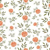 Seamless pattern with colorful marigold flowers with jagged leaves and petals  on a white background vector