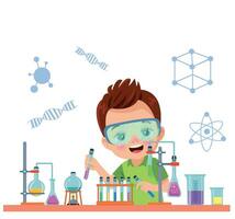 little scientist doing experiments and research vector