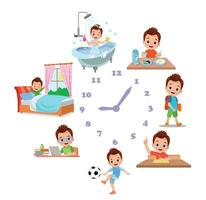 Cartoon kid daily routine activities set vector