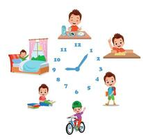 Cartoon kid daily routine activities set vector