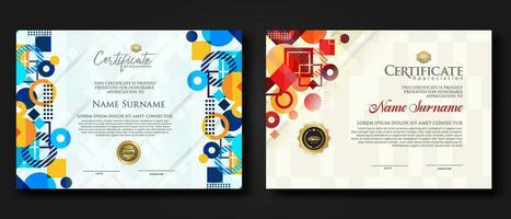 modern certificate template with dynamic color on geometric shape ornament vector